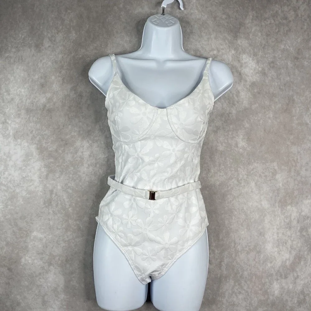 Kenny Flowers The Santorini White Floral Jacquard Underwire One Piece NWT - Picture 5 of 10